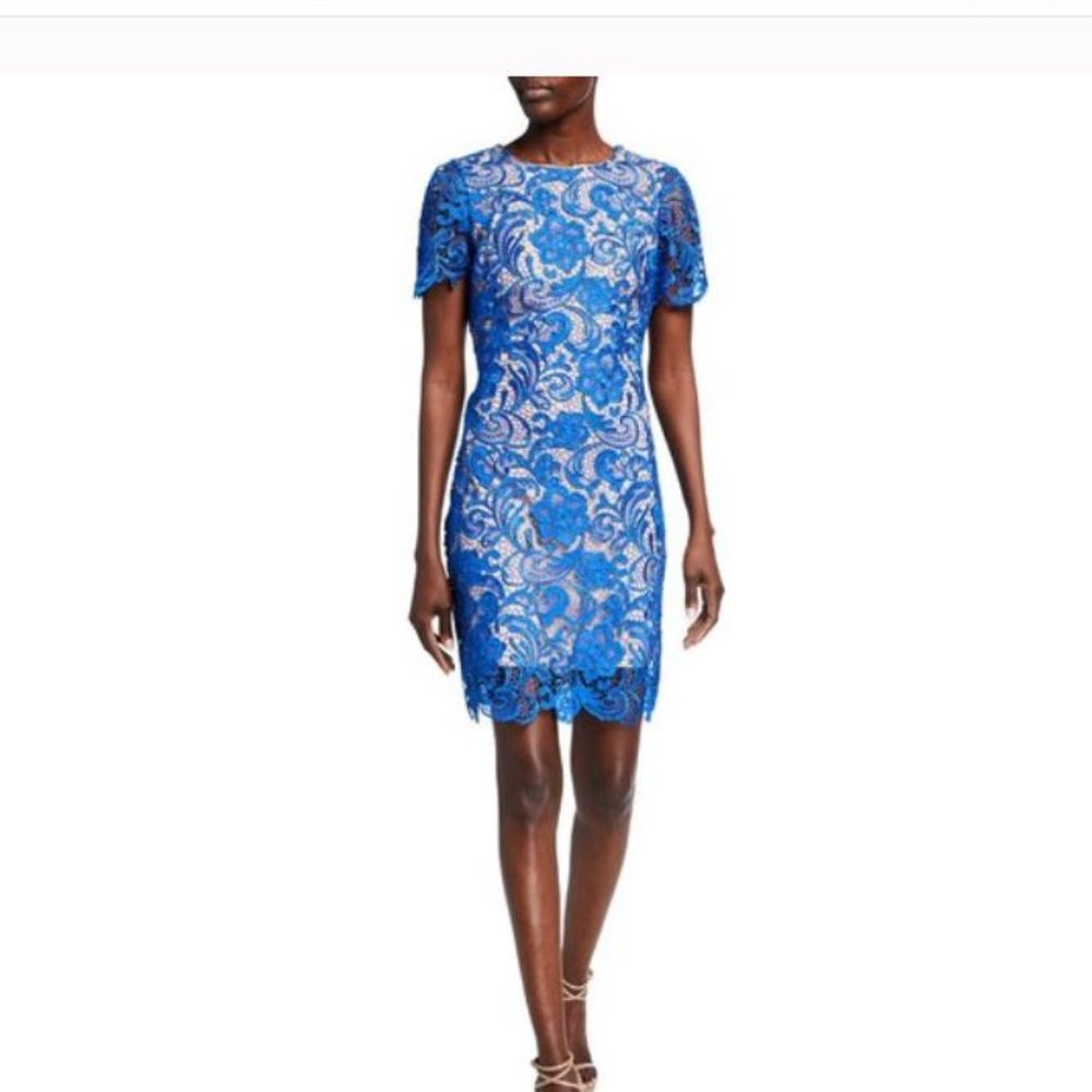 Dress The Population Blue Lace Sheath Dress